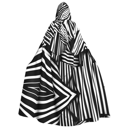 yuangjhop Schwarz-weißer geometrischer Linien-Druck, Erwachsenen-Umhang mit Kapuze, geeignet für Halloween-Cosplay-Kostüme. von yuangjhop