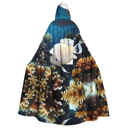 yuangjhop Weiß-goldener Fisch-Druck, Erwachsenen-Umhang mit Kapuze, geeignet für Halloween-Cosplay-Kostüme. von yuangjhop