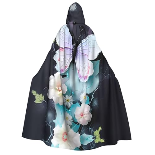 yuangjhop Weißer Schmetterlingsaufdruck für Erwachsene, Kapuzenumhang, geeignet für Halloween-Cosplay-Kostüme. von yuangjhop