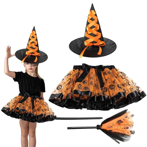 yuchdzexu Halloween Hexe Outfits - Dress Up Outfit mit Hut und Besen | Hexen Tutu Rock, Rollenspiel Requisiten für Halloween, Karneval, Rollenspiel von yuchdzexu