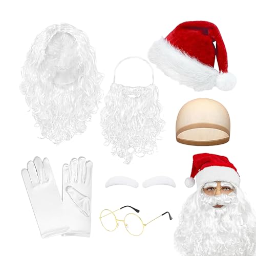 yuchdzexu Weihnachtsmann-Bart- und Perücken-Set, Weihnachtsfeier, Cosplay-Kostüm, einschließlich Bart, Perücke, Augenbrauen, Hut, Brille, Handschuhe und Haarnetz für Damen, Herren, Teenager yuchdzexu Weihnachtsmann-Bart- und Perücken-Set, Weihnachtsfeier, Cosplay-Kostüm, einschließlich Bart, Perücke, Augenbrauen, Hut, Brille, Handschuhe und Haarnetz für Damen, Herren, Teenager von yuchdzexu