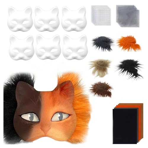 yuhlkopm Halloween Katzenmasken Set mit selbstklebendem Filzblatt Papierset, leere Katze mit Stoffblatt, künstliches Augennetz, DIY Maskenherstellung, A von yuhlkopm