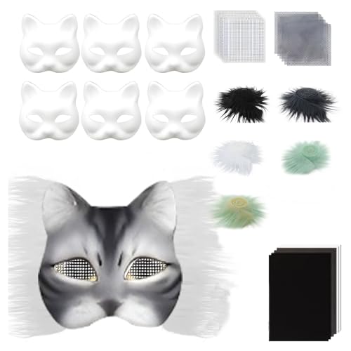 yuhlkopm Halloween Katzenmasken Set mit selbstklebendem Filzblatt Papierset, leere Katze mit Stoffblatt, künstliches Augennetz, DIY Maskenherstellung, D von yuhlkopm
