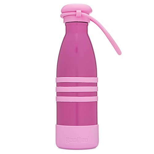 yumbox Aqua - Edelstahl Kinder Trinkflasche, 420 ml (Pacific Pink, mit Griff) - Auslaufsicher, Kohlensäure geeignet, inkl. Farbiger Silikonbänder von yumbox