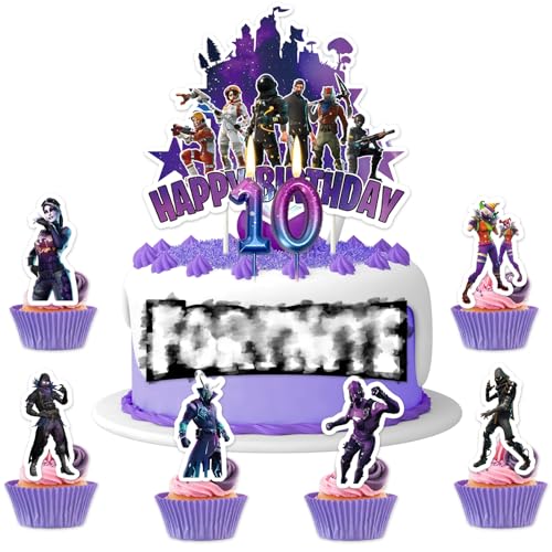 11 Stück Geburtstag Tortendeko,10th Fortnit Tortendeko Jungen, Gaming Kuchen Toppers mit Geburtstagskerzen für Cake Decor Partyzubehör für Kindergeburtstag Kindergeburtstagsfeier Deko von yumcute