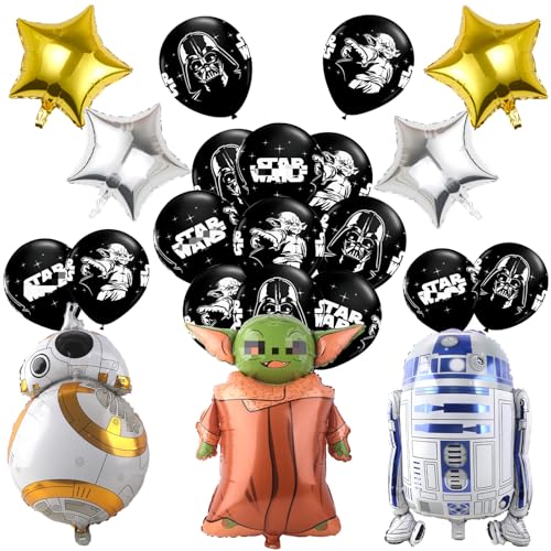 19 Stücke Star Deko Geburtstag Jungen, Wars Geburtstag Luftballon, Yo-da Party Luftballons, Geburtstag Deko Party Ballons, Wars Kindergeburtstag Deko für Kinder Geburtstags Party von yumcute