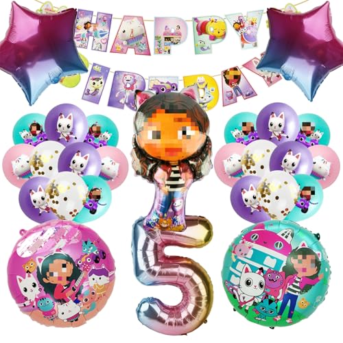 23 Stück Ga-by Geburtstagsdeko 5 Jahre Mädchen, Ga-b Luftballons Geburtstag Set, Geburtstag Party Set, Kindergeburtstag Folienballon mit Happy Birthday Banners für Kindergeburtstag Party von yumcute