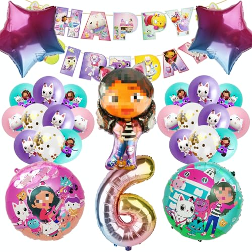 23 Stück Ga-by Geburtstagsdeko 6 Jahre Mädchen, Ga-b Luftballons Geburtstag Set, Geburtstag Party Set, Kindergeburtstag Folienballon mit Happy Birthday Banners für Kindergeburtstag Party von yumcute