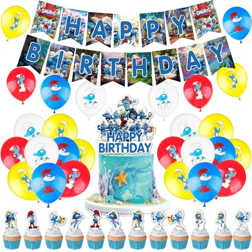 46 Stück Smurfs Geburtstagsparty Deko, Kindergeburtstag Geburtstag Set mit Happy Birthday Banner Tortendeko Theme Luftballons, Jungen Mädchen Smurfs Geburtstag Partyzubehör 46 Stück Smurfs Geburtstagsparty Deko, Kindergeburtstag Geburtstag Set mit Happy Birthday Banner Tortendeko Theme Luftballons, Jungen Mädchen Smurfs Geburtstag Partyzubehör von yumcute