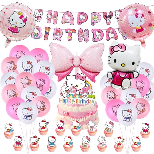 48 PCS Kity Geburtstags Deko Luftballons Cartoon Set, Kindergeburtstag Dekoration Luftballons Set mit Happy Birthday Banner Cake Topper, Geburtstags Party Dekorationen für Kinder Mädchen 48 PCS Kity Geburtstags Deko Luftballons Cartoon Set, Kindergeburtstag Dekoration Luftballons Set mit Happy Birthday Banner Cake Topper, Geburtstags Party Dekorationen für Kinder Mädchen von yumcute