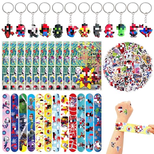 92 Stück Party Mitgebsel Kindergeburtstag,Gastgeschenk Kindergeburtstag,Geburtstag Mitgebsel, 10 Geschenktüten,58 Sticker,12 Schlüsselanhänger,12 Schnapparmbänder Party Geschenke für Jungen Mädchen von yumcute