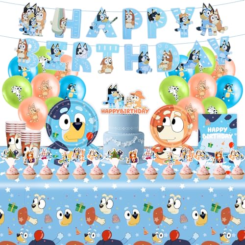 Bule 83PCS Bluey Pappteller Kindergeburtstag+Bluey Geburtstag Deko, Partygeschirr Geburtstagsdeko Set, Teller Servietten Tischdecke Set Partygeschirr Geburtstag Kindergeburtstag für 20 Personen Bule 83PCS Bluey Pappteller Kindergeburtstag+Bluey Geburtstag Deko, Partygeschirr Geburtstagsdeko Set, Teller Servietten Tischdecke Set Partygeschirr Geburtstag Kindergeburtstag für 20 Personen von yumcute