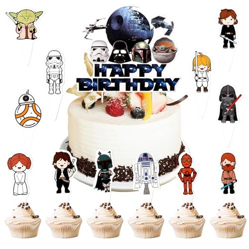 Tortendeko Set, 25 Stück Happy Birthday Cake Topper, Cartoon kuchen Deko Geburtstag, Tortenaufleger Geburtstag, Muffin Cupcake Topper für Junge Mädchen Kindergeburtstag Thema Party von yumcute