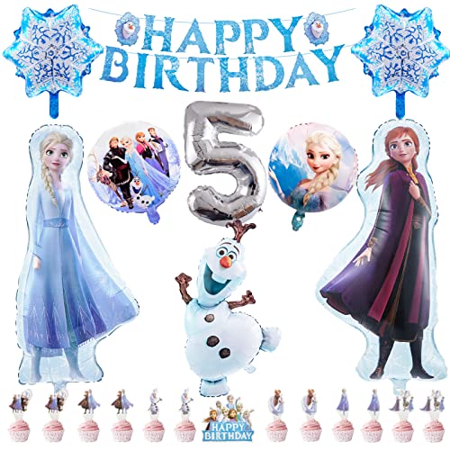 Elsa Geburtstagsparty Deko 5 Jahre, Frozen Geburtstagsdeko, Happy Birthday Frozen Luftballons, Birthday Banner, Tortendeko, Elsa Geburtstag Dekoration für Mädchen von yumcute