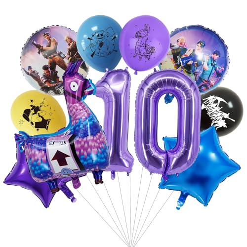Gaming Party Geburtstag Deko 10 jahre, Gaming Luftballons und Ballon Geburtstag Deko Themenparty Junge, Nummer 10 Ballons Kindergeburtstag Deko Latexballon und Folienballons für Party Dekoration von yumcute