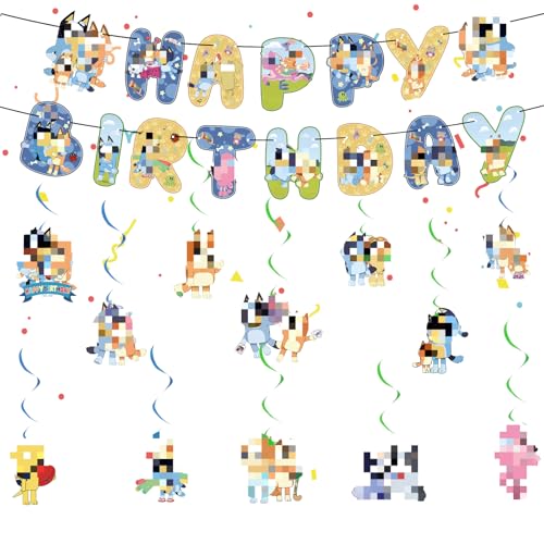 Geburtstagdeko Geburtstag Banner Swirl Decorations, Bunting Girlande Hängende Deko, Party Dekoration für Kinder Happy Birthday Banner Partyzubehör für Kindergeburtstag Thema Party von yumcute