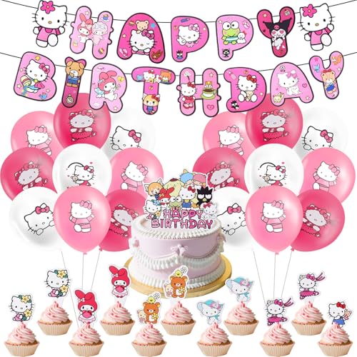 35PCS Kitty Geburtstags Deko Luftballons Cartoon Set, Kindergeburtstag Dekoration Luftballons Set mit Happy Birthday Banner Cake Topper, Geburtstags Party Dekorationen für Kinder Mädchen 35PCS Kitty Geburtstags Deko Luftballons Cartoon Set, Kindergeburtstag Dekoration Luftballons Set mit Happy Birthday Banner Cake Topper, Geburtstags Party Dekorationen für Kinder Mädchen von yumcute