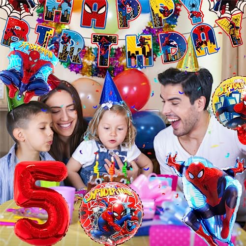 Geburtstagsdeko 5 Jahre, SpiderLuftballons Jungen-Ballon Geburtstag Deko Themenparty Junge-Happy Birthday Banner, Rrunde Charakter Nummer 5 Kindergeburtstag Deko und Folienballon für Jungen Geburtstagsdeko 5 Jahre, SpiderLuftballons Jungen-Ballon Geburtstag Deko Themenparty Junge-Happy Birthday Banner, Rrunde Charakter Nummer 5 Kindergeburtstag Deko und Folienballon für Jungen von yumcute