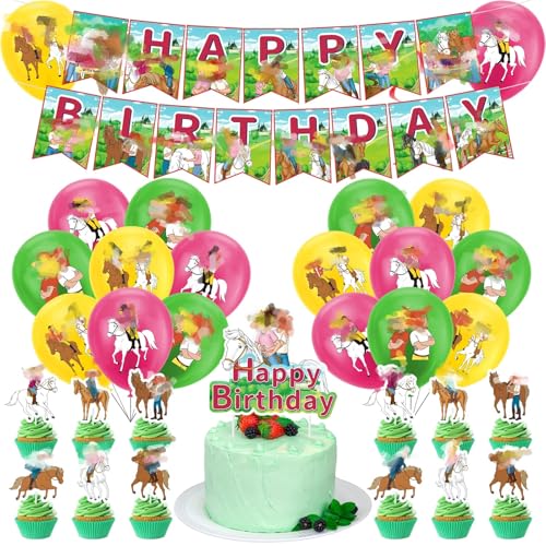 Pferde Geburtstagsdeko, Grün Geburtstagsdeko Tortendeko Geburtstag Luftballons, 32pcs Tortendeko Pferd, Mädchen Gegen Jungs-1 Happy Birthday Banner, 13 Cake Figuren Decoration, 18 Latexballon Pferde Geburtstagsdeko, Grün Geburtstagsdeko Tortendeko Geburtstag Luftballons, 32pcs Tortendeko Pferd, Mädchen Gegen Jungs-1 Happy Birthday Banner, 13 Cake Figuren Decoration, 18 Latexballon von yumcute