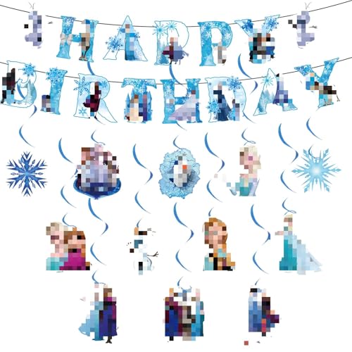 Geburtstagsparty Deko Mädchen,13Pcs Blau Girlande Geburtstag Banner Bunting Girlande und Hängende Dekoration Happy Birthday Banner Dekorationen für Kindergeburtstag Party von yumcute