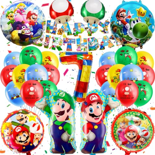 MA7 Mario Geburtstagsset – 32 Stück Luftballons, Banner und Partyzubehör für Kinder zum 7. Geburtstag MA7 Mario Geburtstagsset – 32 Stück Luftballons, Banner und Partyzubehör für Kinder zum 7. Geburtstag von yumcute