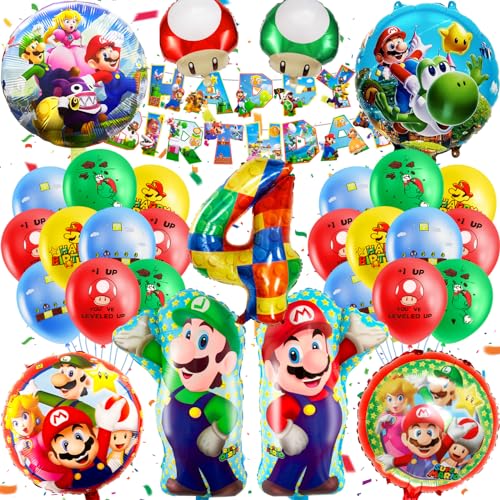 MLA4 32PCS Mario Geburtstag Deko, 4 Jahre Alt Luftballon, Kindergeburtstag Ballon Set, Geburtstagsdeko, Thema Dekoration Mit Super Mari Banner MLA4 32PCS Mario Geburtstag Deko, 4 Jahre Alt Luftballon, Kindergeburtstag Ballon Set, Geburtstagsdeko, Thema Dekoration Mit Super Mari Banner von yumcute