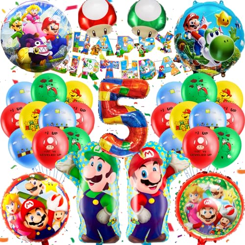 MLA5 32PCS Mario Geburtstag Deko, 5 Jahre alt Luftballon, Kindergeburtstag Ballon Set, Geburtstagsdeko, Luftballon Geburtstag, Thema Dekoration mit Super Mari Luftballon Banner Kindergeburtstag MLA5 32PCS Mario Geburtstag Deko, 5 Jahre alt Luftballon, Kindergeburtstag Ballon Set, Geburtstagsdeko, Luftballon Geburtstag, Thema Dekoration mit Super Mari Luftballon Banner Kindergeburtstag von yumcute