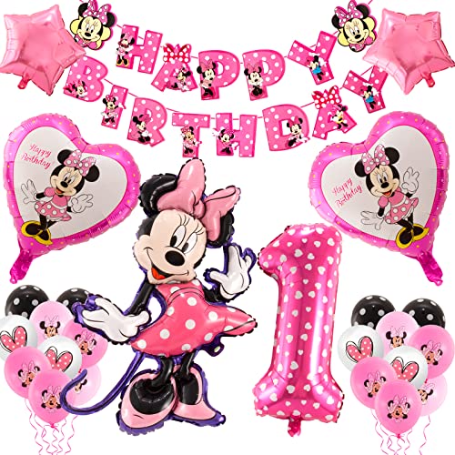 Geburtstagsdeko Minnie 1 Jahr, 23 Stück Minnie Luftballon 1 Jahre Geburtstag, Minnie Luftballons Geburtstag, Geburtstagsdeko 1 Jahre Mädchen, Minnie Birthday Party Supplies Geburtstagsdeko Mädchen von yumcute