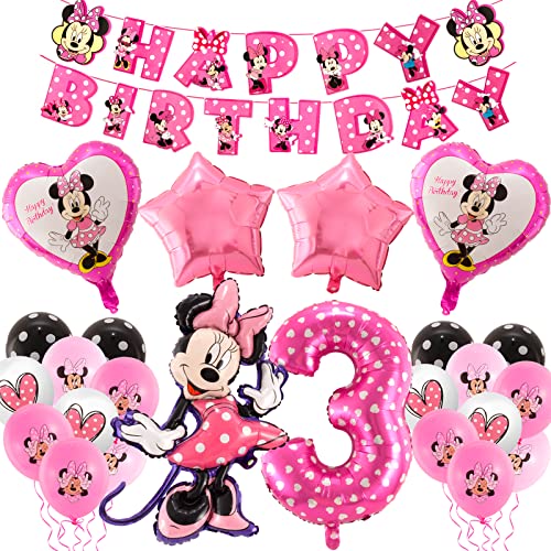 Geburtstagsdeko Minnie 3 Jahr, 23 Stück Minnie Luftballon 3 Jahre Geburtstag, Minnie Luftballons Geburtstag, Geburtstagsdeko 3 Jahre Mädchen, Minnie Birthday Party Supplies Geburtstagsdeko Mädchen von yumcute