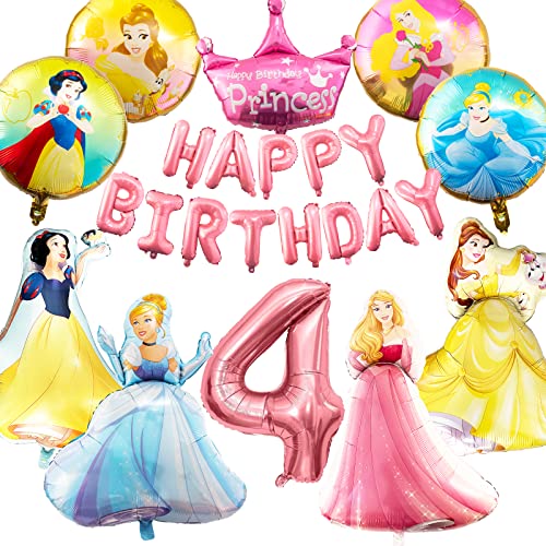 Prinzessin Geburtstag Deko, Geburtstagsdeko Mädchen, Folienballon Geburtstag Peach Luftballons, Birthday Decorations, Rosa Prinzessin und Runde Folienballon Set, Geeignet für 4 Jahre Altes Mädchen von yumcute