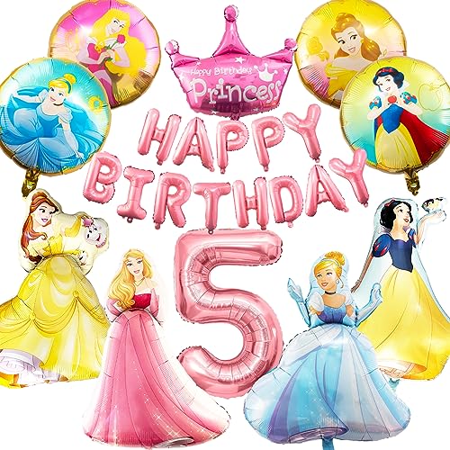 Prinzessin Geburtstag Deko, Geburtstagsdeko Mädchen, Folienballon Geburtstag Peach Luftballons, Birthday Decorations, Rosa Prinzessin und Runde Folienballon Set, Geeignet für 5 Jahre Altes Mädchen von yumcute
