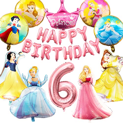 Prinzessin Geburtstag Deko, Geburtstagsdeko Mädchen, Folienballon Geburtstag Peach Luftballons, Birthday Decorations, Rosa Prinzessin und Runde Folienballon Set, Geeignet für 6 Jahre Altes Mädchen von yumcute