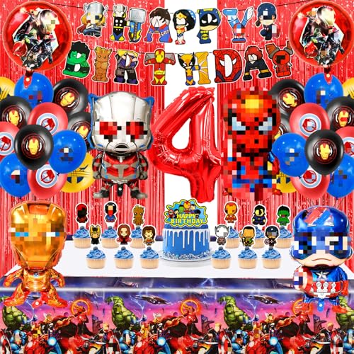 Super-held Geburtstagsdeko 4 Jahre, 42 Stück Geburtstagdeko Kinder, Held Geburtstag Luftballons Junge, Geburtstag Banner Tortendeko Hintergrund Tischdecke für Thema Party Super-held Geburtstagsdeko 4 Jahre, 42 Stück Geburtstagdeko Kinder, Held Geburtstag Luftballons Junge, Geburtstag Banner Tortendeko Hintergrund Tischdecke für Thema Party von yumcute