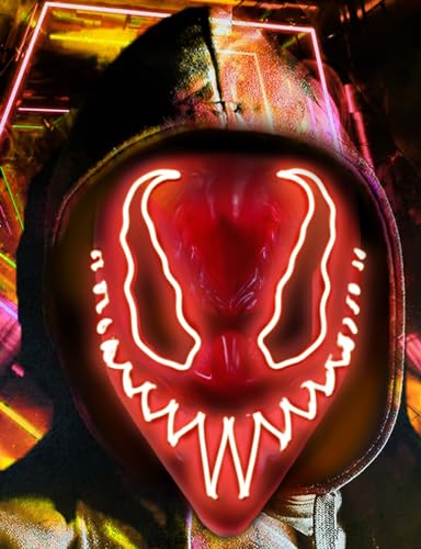Yumcute Halloween LED Maske - The Purge Maske mit 3 Blitzmodi für Erwachsene - Handgemacht für Party, Fasching, Karneval, Kostüm, Cosplay und Dekoration von yumcute
