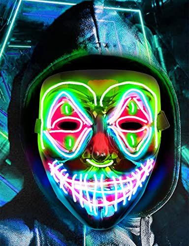 yumcute Halloween Led Maske, LED Purge Maske, The Purge Maske, Coole masken für Erwachsene, Halloween Handgemacht Maske mit 3 Blitzmodi für Party Halloween Fasching Karneval Kostüm Cosplay Dekoration von yumcute