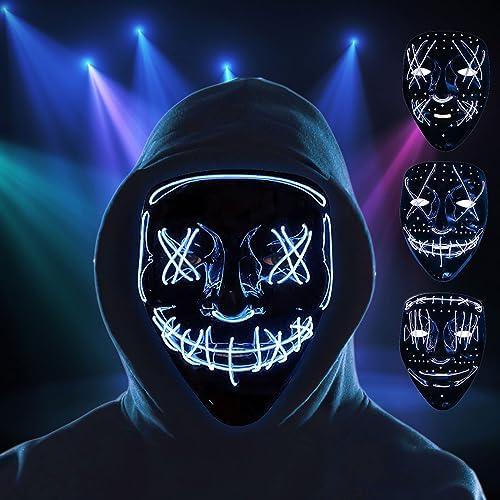 yumcute Halloween Maske, LED Purge Maske mit 3 Beleuchtungsmodi, Grusel LED Mask f¨¹r Halloween-Cosplay-Karnevalsfest-Party (DIY Scary) von yumcute