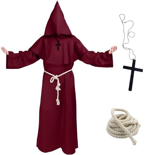 yumcute Halloween Mönch Kostüm, Priester Robe Mönch Kostüm, Mönch Kostüm Robe Mittelalter Renaissance Robe, Cosplay Mönchskostüm, mit Kreuz-Halskette und Kordel, für Halloween Karneval yumcute Halloween Mönch Kostüm, Priester Robe Mönch Kostüm, Mönch Kostüm Robe Mittelalter Renaissance Robe, Cosplay Mönchskostüm, mit Kreuz-Halskette und Kordel, für Halloween Karneval von yumcute