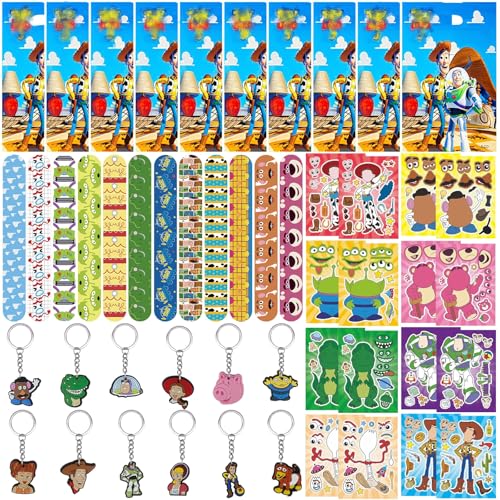 yumcute 50 Pcs Mitgebsel Kindergeburtstag Set, Party Favor Spielzeug DIY Aufkleber Schlüsselschnalle Schnapparmband Kinder Geburtstagstüten Geburtstag Deko Goodie Bag Füllstoffe für Mädchen Jungen von yumcute