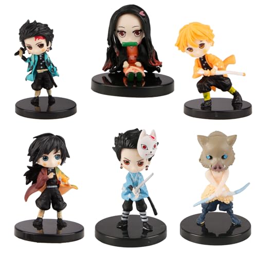 yumcute 6PCS Demon Slayer Figur Statuen Modell Puppe, Demon Slayer Figuren Kuchenpuppe Kuchen Topper, Sammelfigur Spielzeug Anime Figuren Set für Cake Topper und Desktop Display von yumcute