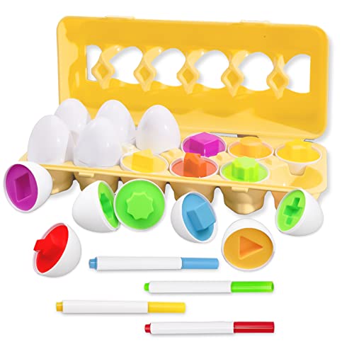 yumcute Montessori Eier Spielzeug, 12 Passende Ostereier Montessori Puzzle Eier ab 1 Jahren, Farbe&Form Erkennung Sorter Skills Spielzeug, für Kinder Jungen Mädchen von yumcute