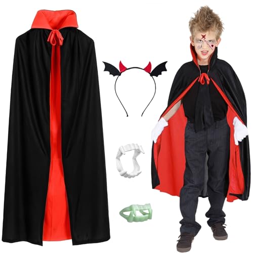 7 Stück Halloween Vampir Kostüm Kinder Umhang Teufel Kostüm Jungen Mädchen Doppelseitig Umhang mit Zahnersatz Stirnband simulierte Narbe Tattoo Aufkleber für Mottoparty Cosplay Karneval Halloween 7 Stück Halloween Vampir Kostüm Kinder Umhang Teufel Kostüm Jungen Mädchen Doppelseitig Umhang mit Zahnersatz Stirnband simulierte Narbe Tattoo Aufkleber für Mottoparty Cosplay Karneval Halloween von yumcute