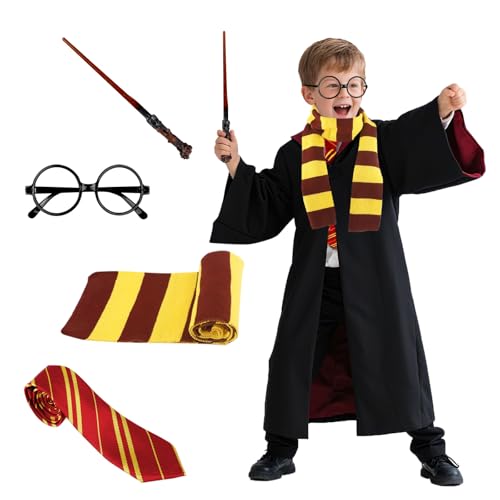 yumcute Zauber-Kostüm, Cosplay-Set für Kinder, Zauberer-Robe, Outfits mit Zauberstab, Schal, Krawatte, Brille, Zubehör, Jungen und Mädchen, Zauberer-Kostüme, Geschenke für Halloween, Welttag des yumcute Zauber-Kostüm, Cosplay-Set für Kinder, Zauberer-Robe, Outfits mit Zauberstab, Schal, Krawatte, Brille, Zubehör, Jungen und Mädchen, Zauberer-Kostüme, Geschenke für Halloween, Welttag des von yumcute