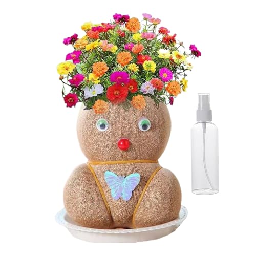 yupeuooe Wachsende Graskopfpuppe, Graskopfpuppe Pflanze - Zeigen Sie Ihre eigenen haarigen Kits | Mit Tabletts und Sprühflaschen kultivieren Kinder Pflanzfähigkeit für Gartendekoration. Versorgung von yupeuooe