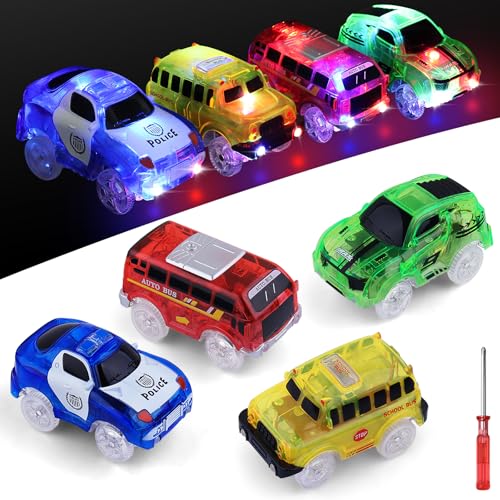 yusvwkj 4 Pack Tracks Cars Magic Light Up Track Car Toy Glow in the Dark for 3 4 5 6 7 8 Kids Boy Girl, Race Cars with 5 LED Flashing Light, Battery Operated yusvwkj 4 Pack Tracks Cars Magic Light Up Track Car Toy Glow in the Dark for 3 4 5 6 7 8 Kids Boy Girl, Race Cars with 5 LED Flashing Light, Battery Operated von yusvwkj