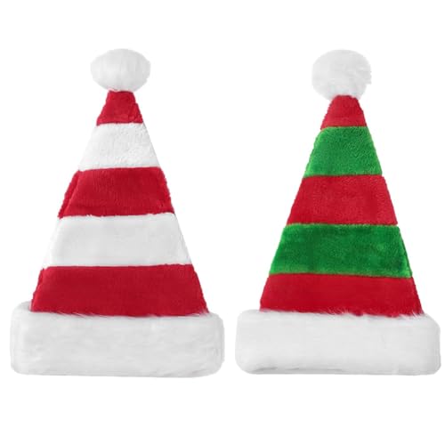 yuuaao Gemütliche, festliche Weihnachtsmannmütze, Weihnachtsmannmütze, Party-Dekoration, weiche Plüsch-Elfenkappe für Weihnachten, Urlaub, Feier, Geschenk, Rot und Grün, 50 x 30 cm, 2 Stück von yuuaao