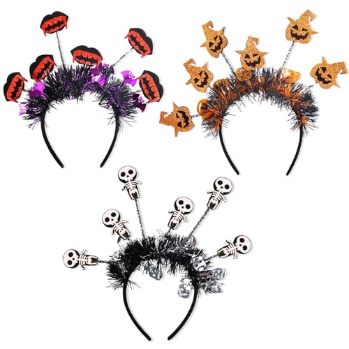 yuuaao Halloween-Haarbänder mit Glitzer-Lametta, gruseliges Party-Haar-Accessoire für Damen und Herren, dehnbarer radialer Streifen, Geister-Festival, Feier-Dekorationen, 29,9 x 32,1 cm, 3 Stück von yuuaao