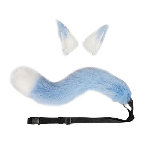 yuwqqoajv Plüsch Wolf Ohren Schwanz Cosplay Set für Party Erwachsene Kinder süß und flauschig, Blau yuwqqoajv Plüsch Wolf Ohren Schwanz Cosplay Set für Party Erwachsene Kinder süß und flauschig, Blau von yuwqqoajv