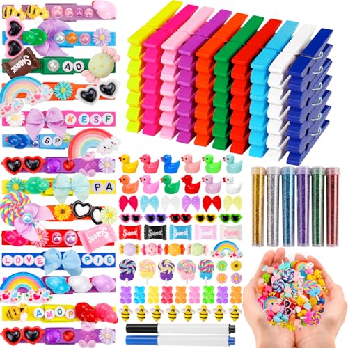 ywevyezc 80 Stück Spirit Clips Wäscheklammern Holz Cheer Pin für Rucksäcke - 90 Mini-Harz-Enten, Mini-Schleifen, Dekorationen Band Team Klassenzimmer von ywevyezc