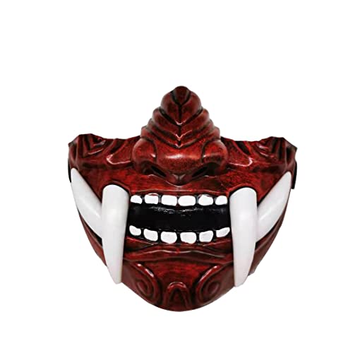 ywkiyrs Halloween Japanische Hannya Maske De-mon Oni Sam-urai NOH Kabuki Prajna Teufel Halbgesicht Kunststoff Maske Halloween Cosplay Party Kostüm (Rot) von ywkiyrs