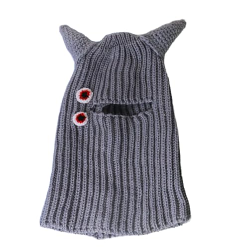 Devil Horn Hut - Full Face Strick Beanie Mütze, prickfreie Halloween -Kostümhüte, kreative Wollski -Maske für Erwachsene, einzigartige Cosplay -Gesichtsbedeckung Hüte für Männer Frauen | Lustiger gest von yztju